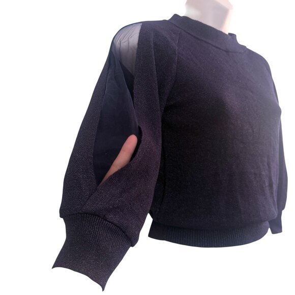 Midnight Blue Sparkle Knit Top | Sheer Sleeve Slits | Size S | NWT - Picture 4 of 8